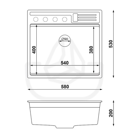 Rubin 60 Clean Zone Two Levels - Chiuvetă multifuncțional cu spațiu pentru accesorii granit  cu o singură cuvă fără scurgător