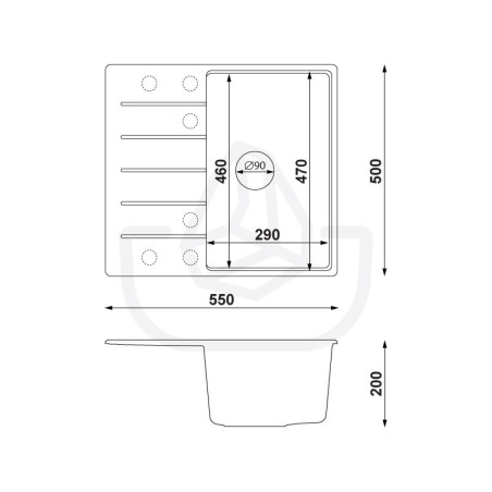 Einbecken Granitspüle mit Abtropffläche Ametyst 550-40 High Level