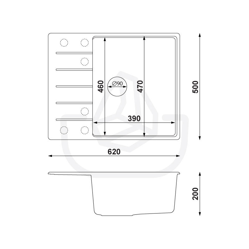 Ametyst 620-50 High Level - Chiuvetă granit  cu o singură cuvă cu scurgător