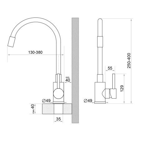 Küchenarmatur mit flexiblem Auslauf - Diamond 517 Flex