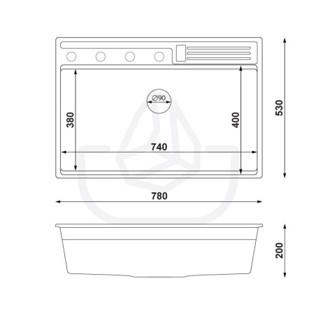 Rubin 80 Clean Zone Two Levels - Chiuvetă multifuncțional cu spațiu pentru accesorii granit  cu o singură cuvă fără scurgător