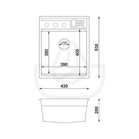 Rubin 45 Clean Zone Two Levels - Chiuvetă multifuncțional cu spațiu pentru accesorii granit cu o singură cuvă fără scurgător