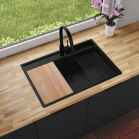 Multifunktional Einbecken Granitspüle ohne Abtropffläche Rubin 80 Clean Zone Two Levels - mit Platz für Zubehör