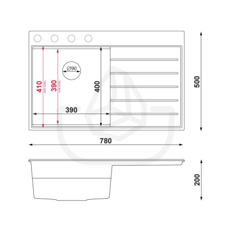 Opal 780-45 Two Levels (Right) - Chiuvetă granit cu o singură cuvă cu scurgător