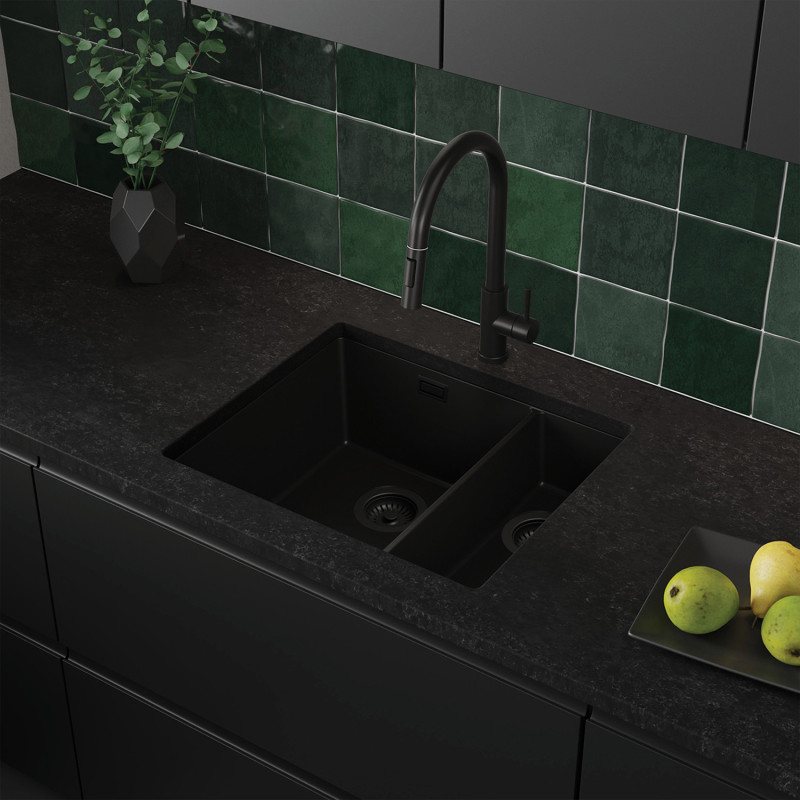 Eineinhalbbecken Granit-Unterbauspüle ohne Abtropffläche Agate 60 Dual