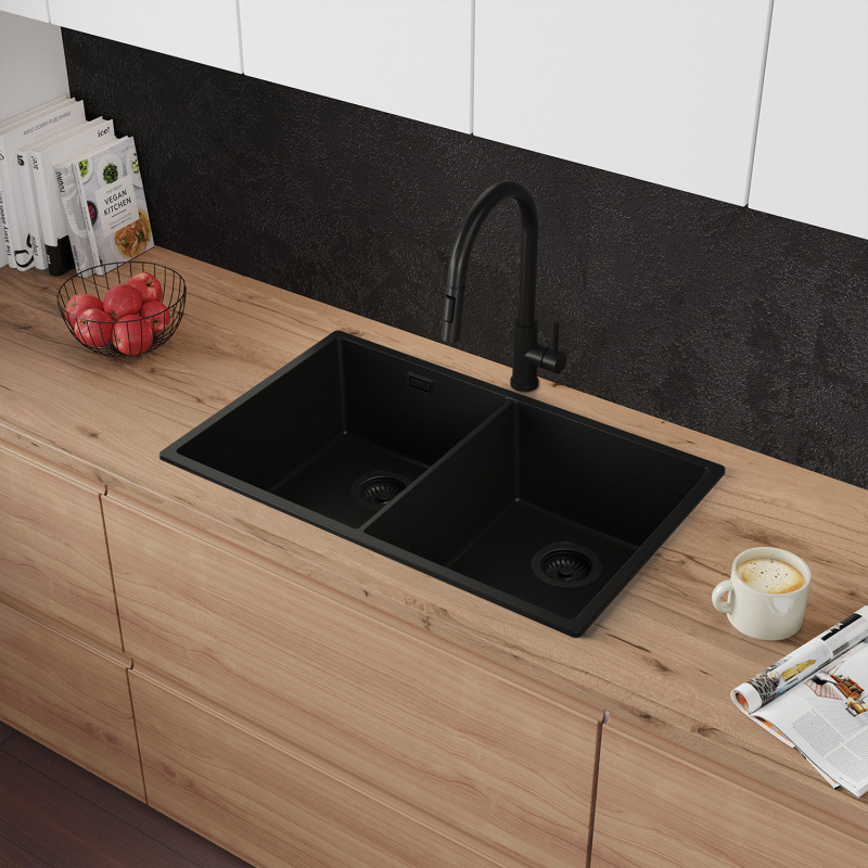 Zweibecken Granitspüle ohne Abtropffläche Agate 80 Clone Thin