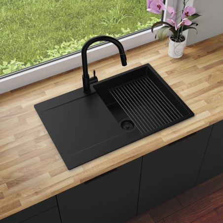 Multifunktional Einbecken Granitspüle mit Abtropffläche Pearl 780-50 Low Level