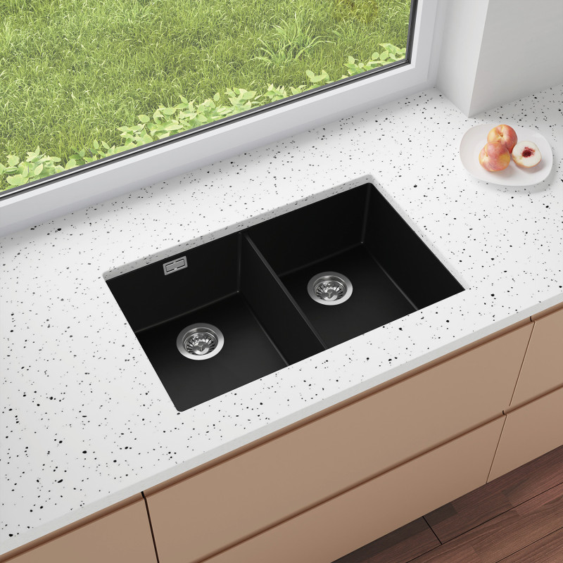 Agate 80 Clone - Chiuvetă cu două cuve granit  sub blat  cu două cuve 