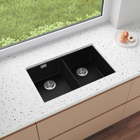 Agate 80 Clone - Chiuvetă cu două cuve granit  sub blat  cu două cuve 