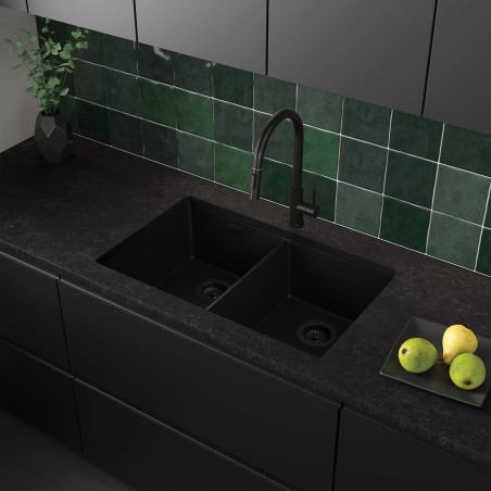 Zweibecken Granit-Unterbauspüle ohne Abtropffläche Agate 80 Clone