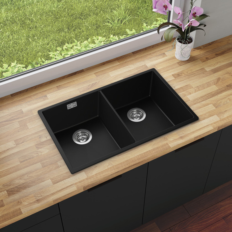 Agate 80 Clone Thin - Chiuvetă granit  cu două cuve  fără scurgător