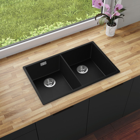 Agate 80 Clone Thin - Chiuvetă granit  cu două cuve  fără scurgător